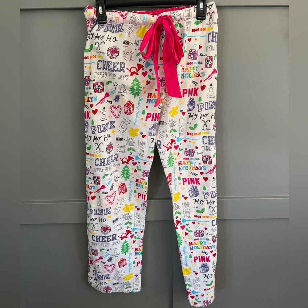 VICTORIA’S SECRET PINK Holiday Winter PJ’s / LOUNGE pants size medium CHEER - Picture 2 of 11